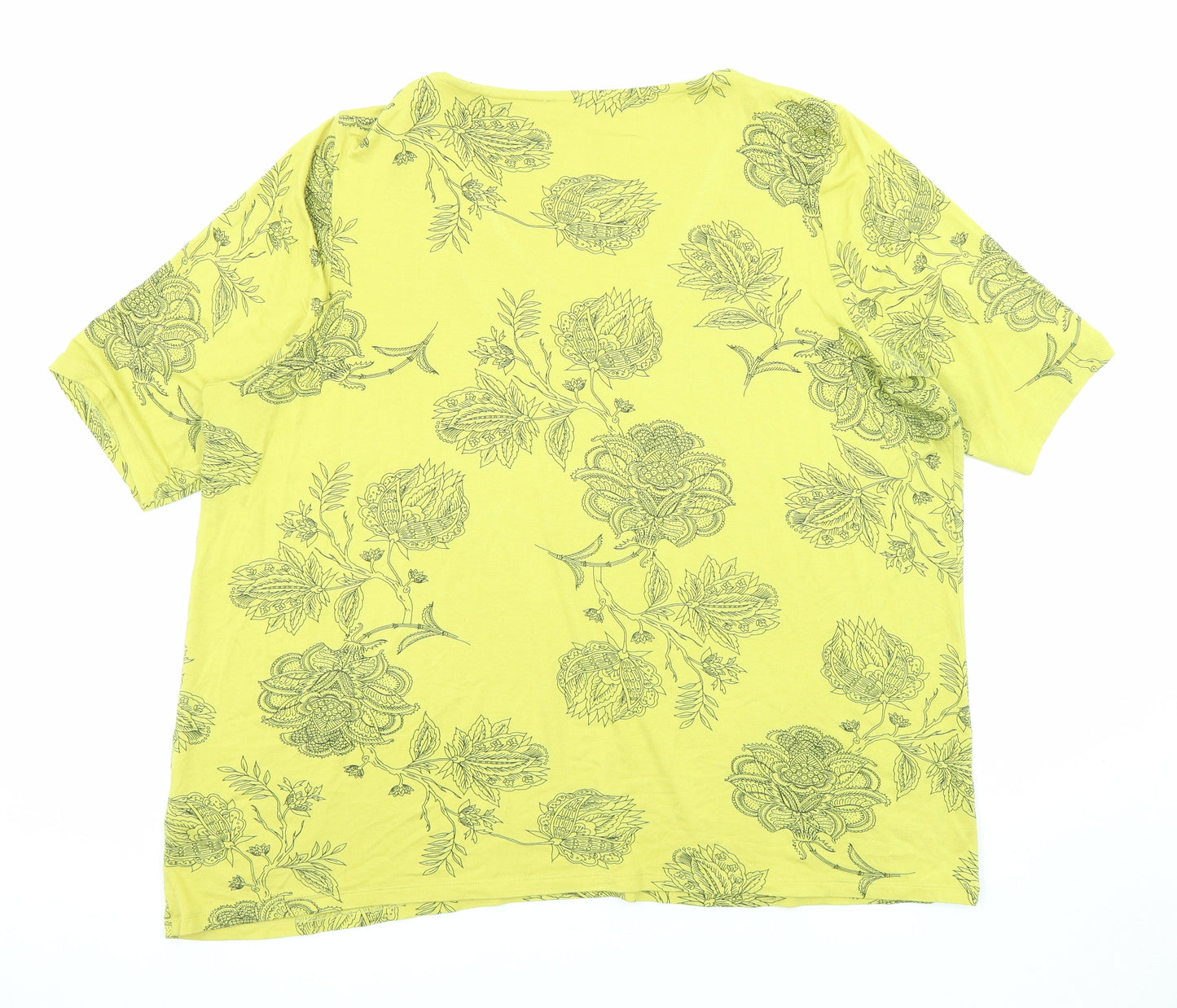 Marks and Spencer Womens Green Floral Viscose Basic T-Shirt Size 22 V-Neck