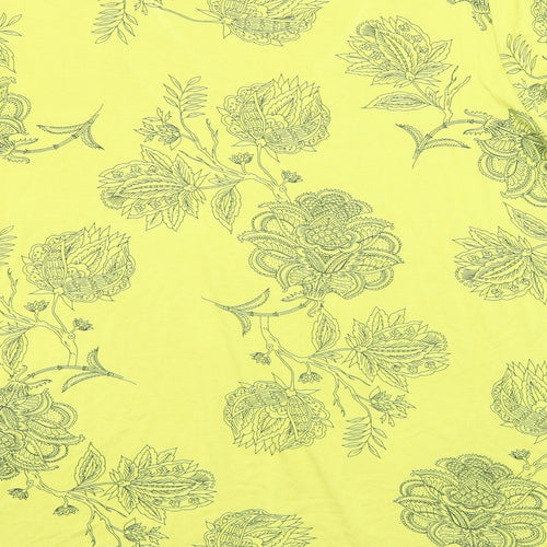 Marks and Spencer Womens Green Floral Viscose Basic T-Shirt Size 22 V-Neck