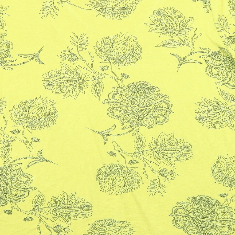 Marks and Spencer Womens Green Floral Viscose Basic T-Shirt Size 22 V-Neck
