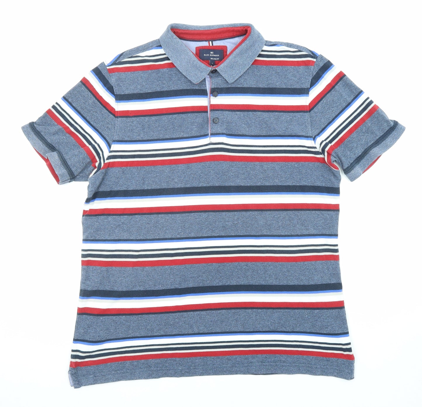 Blue Harbour Mens Multicoloured Striped Cotton Polo Size L Collared Button