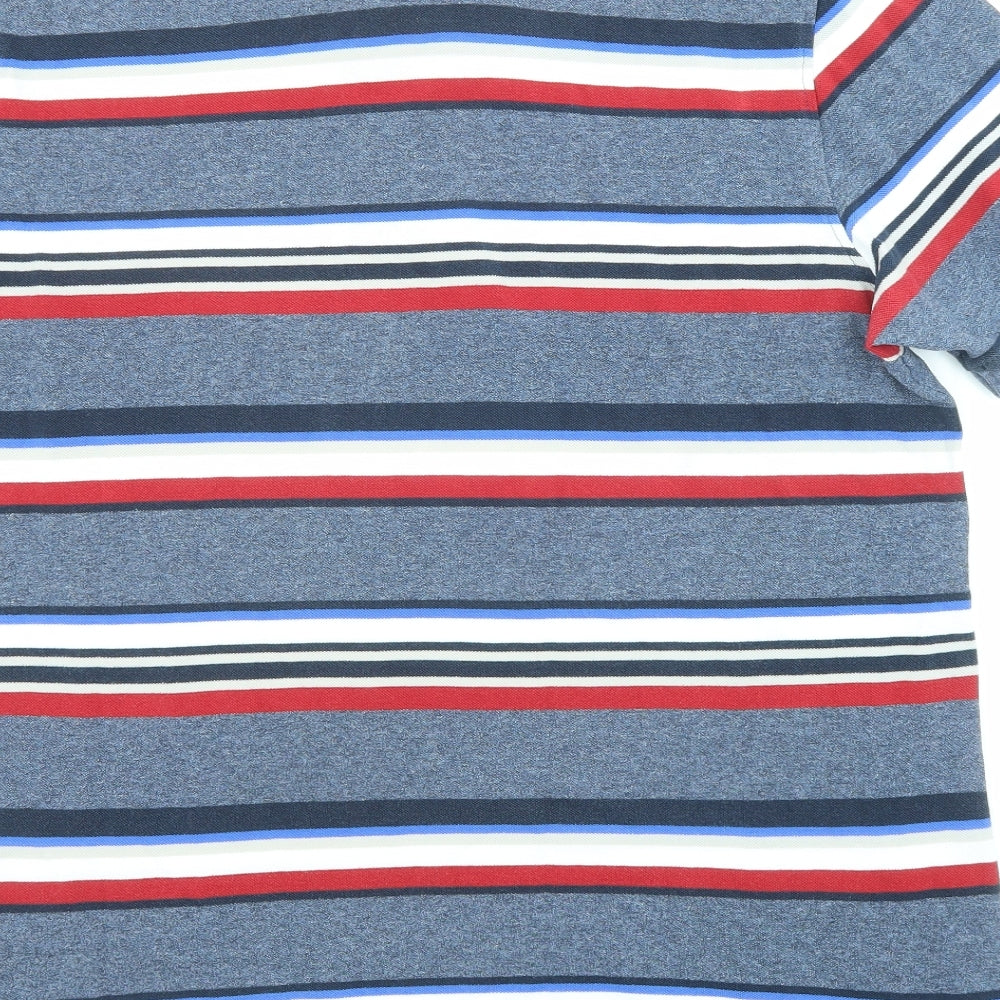 Blue Harbour Mens Multicoloured Striped Cotton Polo Size L Collared Button