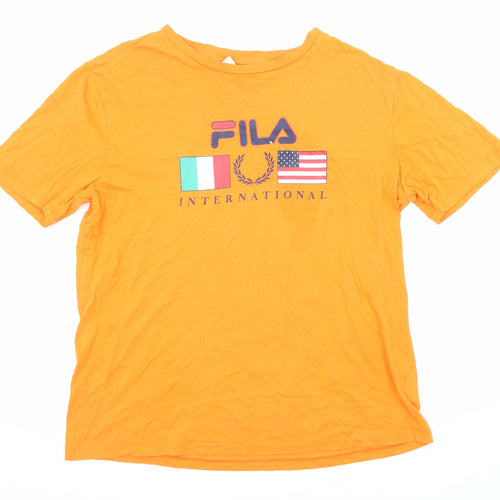 FILA Mens Orange Cotton T-Shirt Size L Crew Neck - Fila International