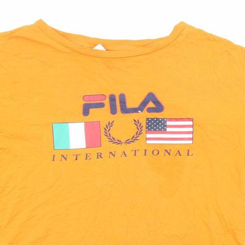 FILA Mens Orange Cotton T-Shirt Size L Crew Neck - Fila International