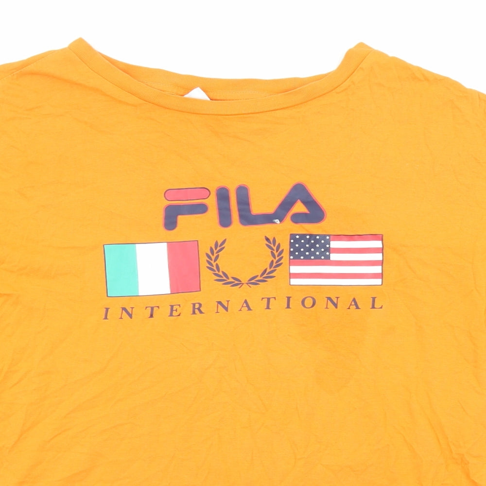 FILA Mens Orange Cotton T-Shirt Size L Crew Neck - Fila International