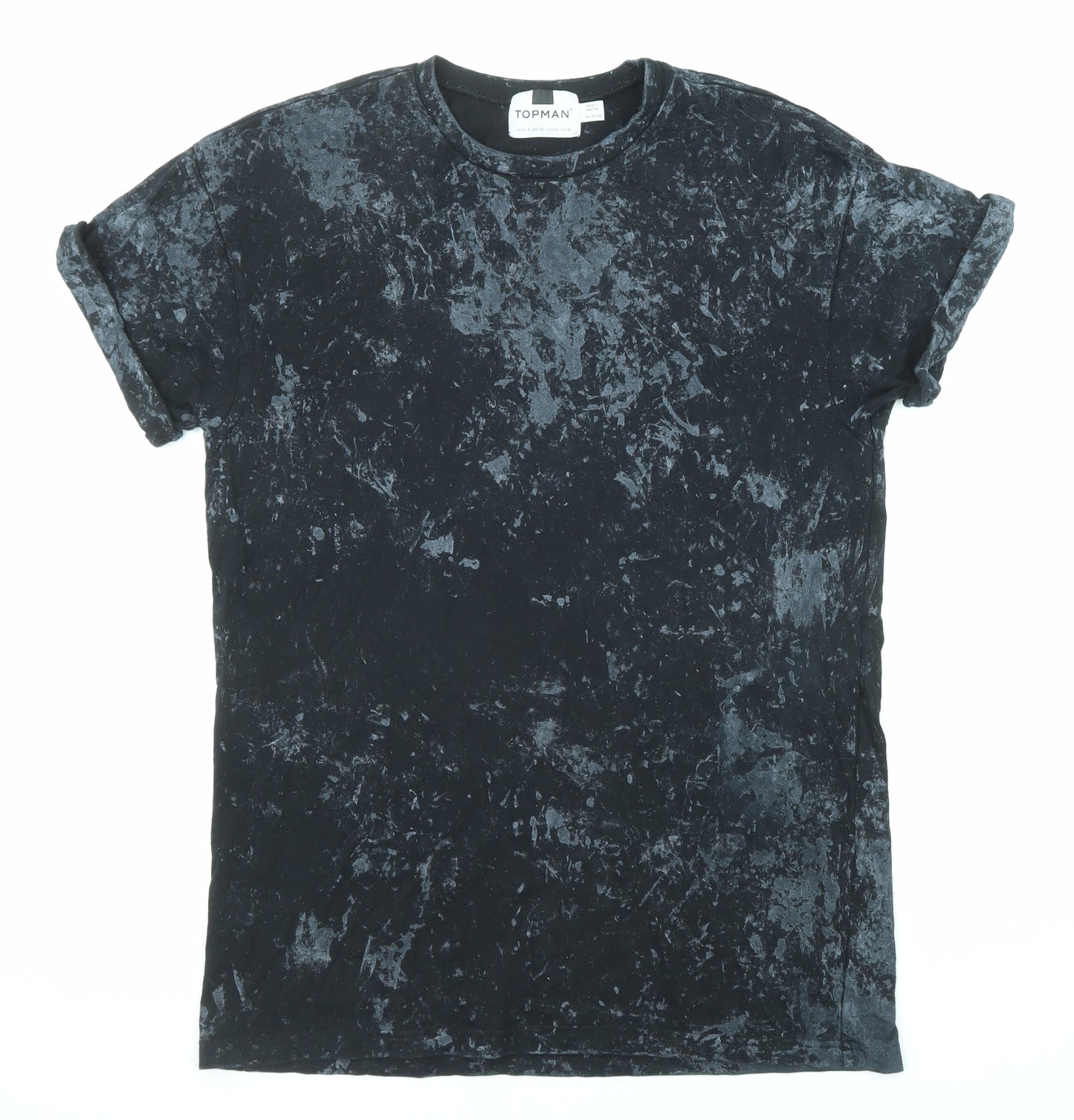 Topman Mens Black Geometric Cotton T-Shirt Size M Crew Neck