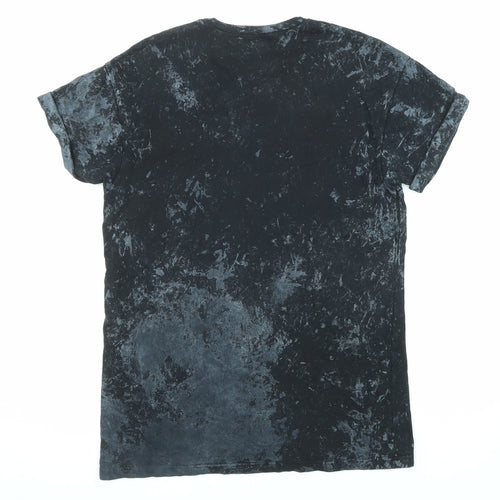 Topman Mens Black Geometric Cotton T-Shirt Size M Crew Neck