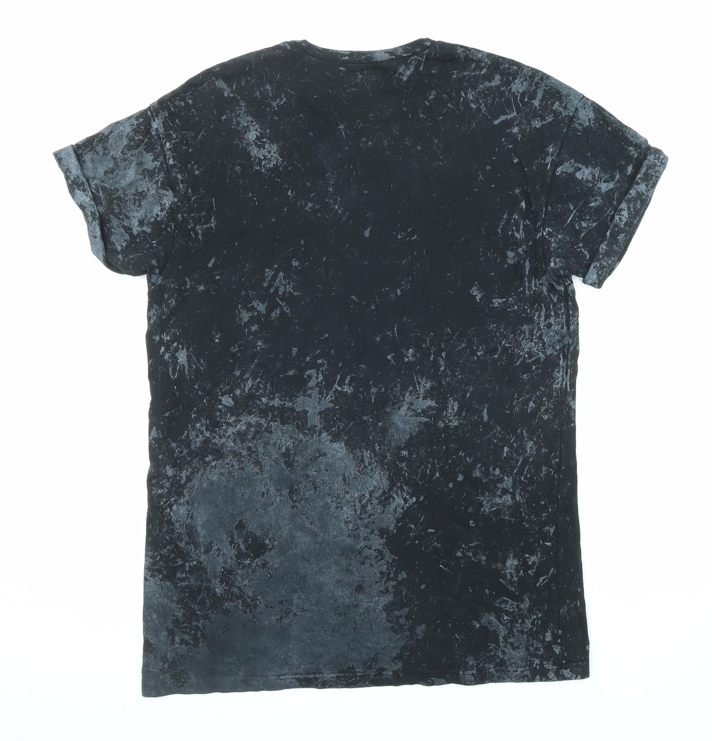Topman Mens Black Geometric Cotton T-Shirt Size M Crew Neck