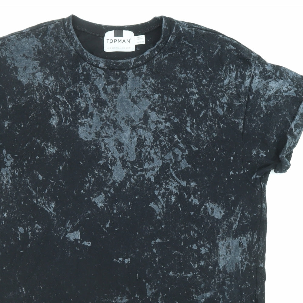 Topman Mens Black Geometric Cotton T-Shirt Size M Crew Neck