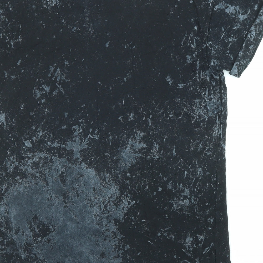 Topman Mens Black Geometric Cotton T-Shirt Size M Crew Neck