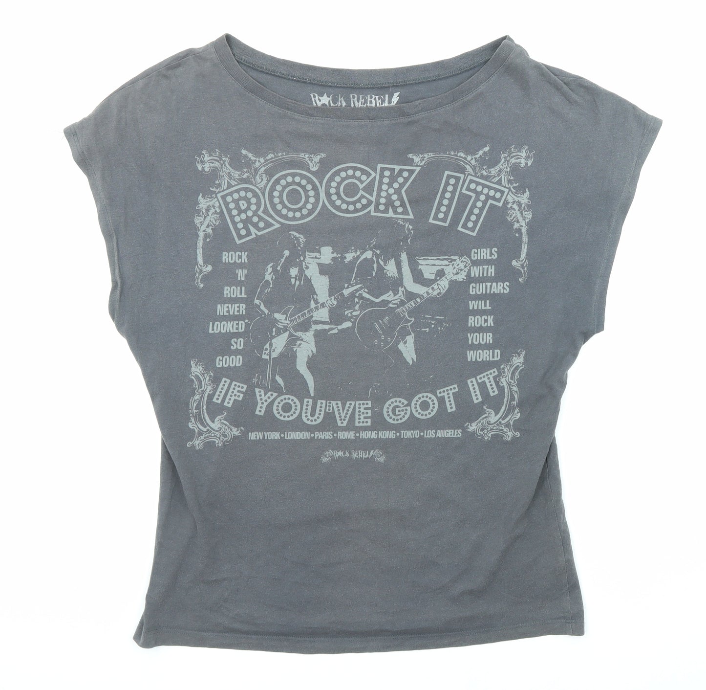 Topshop Womens Grey Cotton Basic T-Shirt Size S Round Neck - Rock It