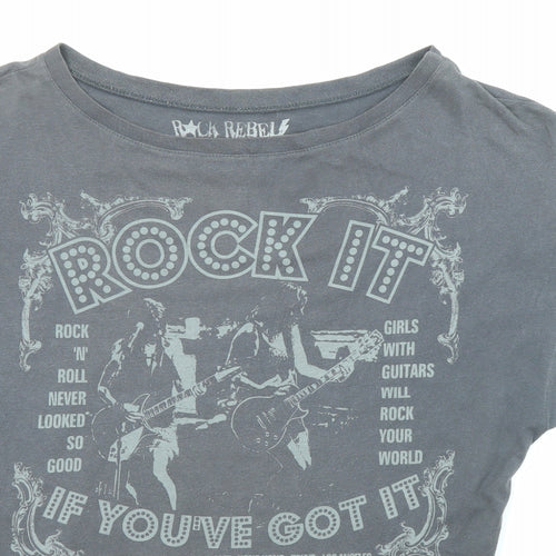 Topshop Womens Grey Cotton Basic T-Shirt Size S Round Neck - Rock It