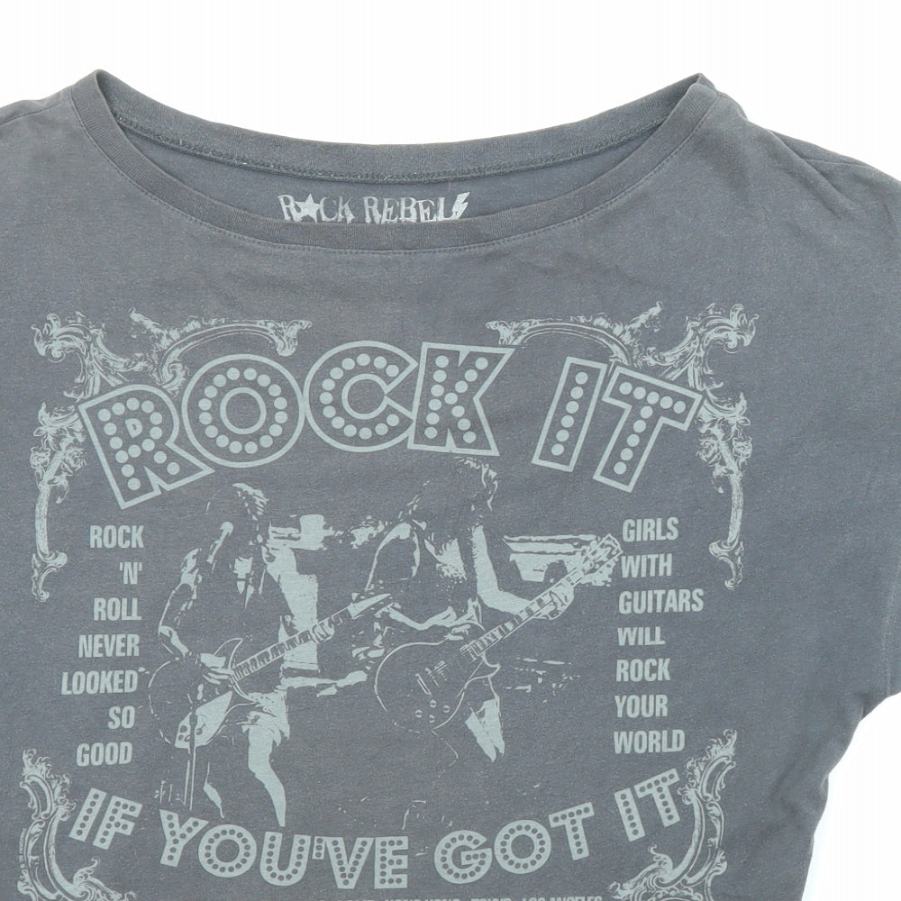 Topshop Womens Grey Cotton Basic T-Shirt Size S Round Neck - Rock It