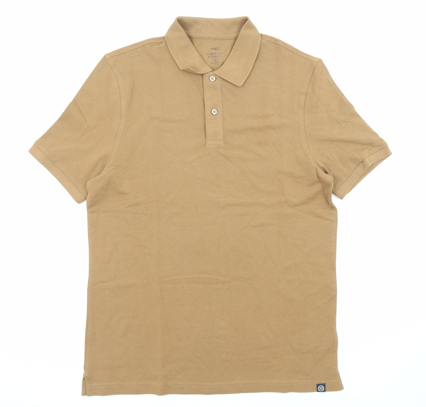 Marks and Spencer Mens Brown Cotton Polo Size M Collared Button