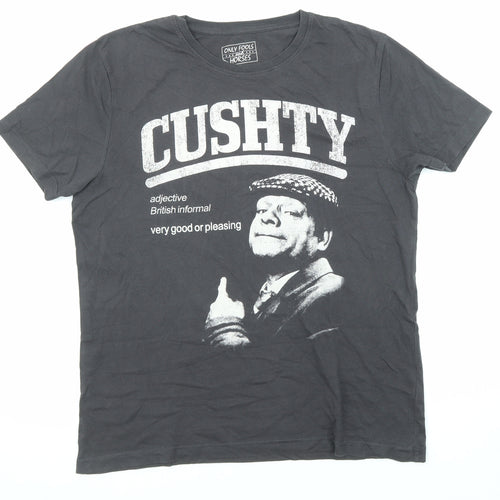 Only Fools and Horses Mens Grey Cotton T-Shirt Size L Crew Neck - Cushty Del Boy