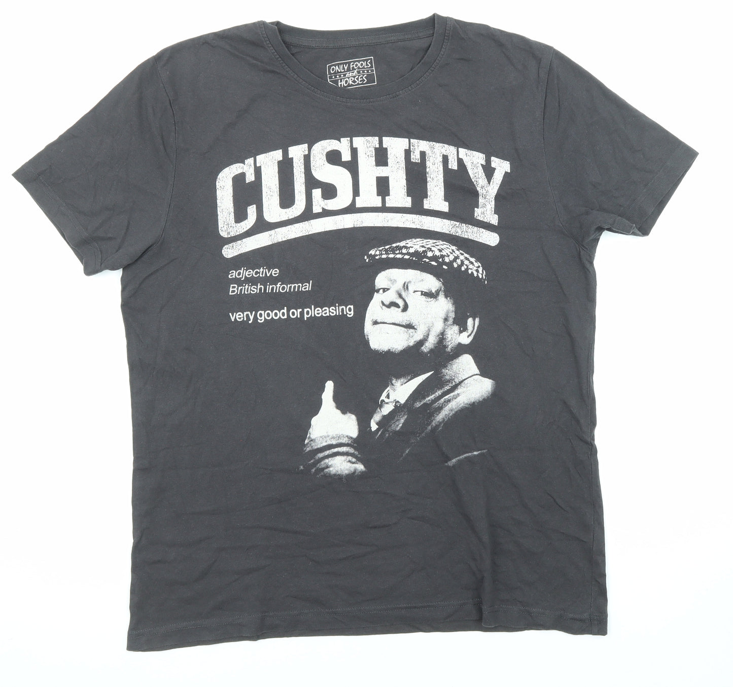 Only Fools and Horses Mens Grey Cotton T-Shirt Size L Crew Neck - Cushty Del Boy