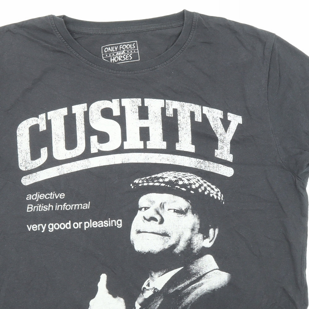Only Fools and Horses Mens Grey Cotton T-Shirt Size L Crew Neck - Cushty Del Boy