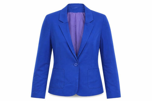 Front view of Divided by H&M women’s blue jacket blazer, size UK 8, button
