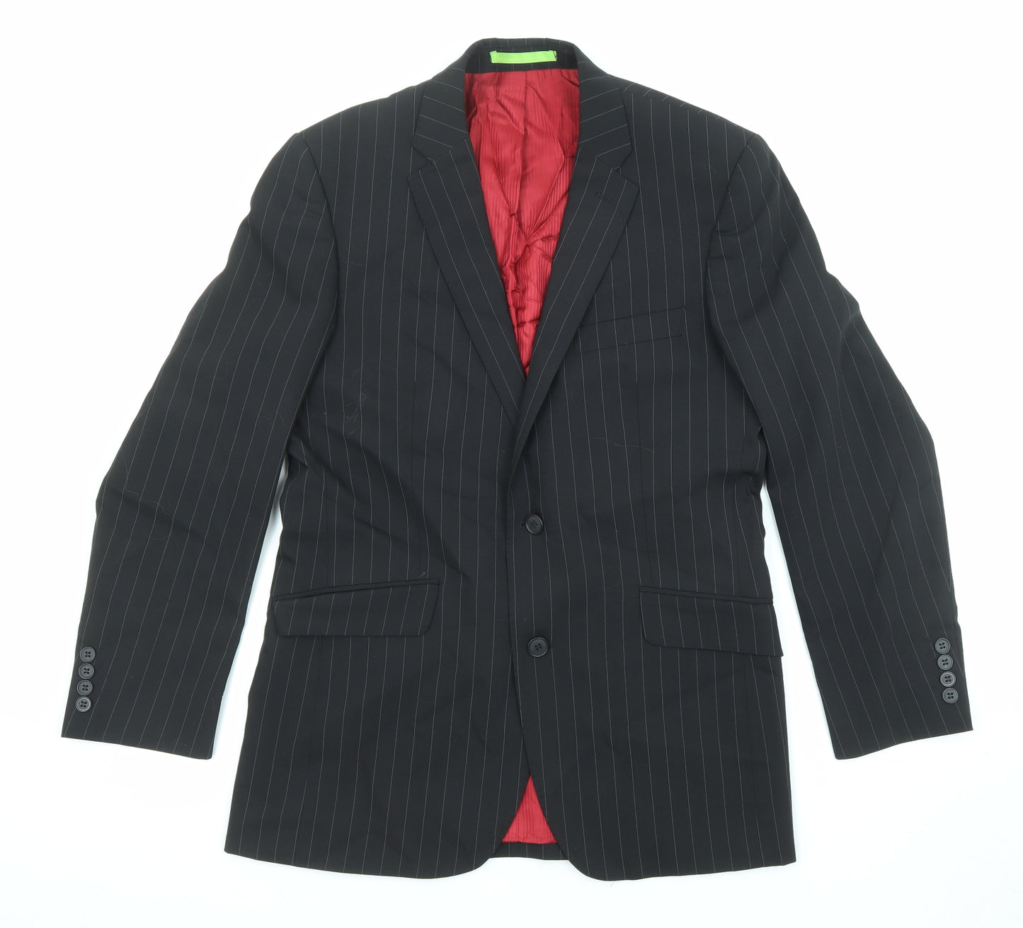 Limehaus Mens Black Striped Wool Jacket Suit Jacket Size 38 Regular
