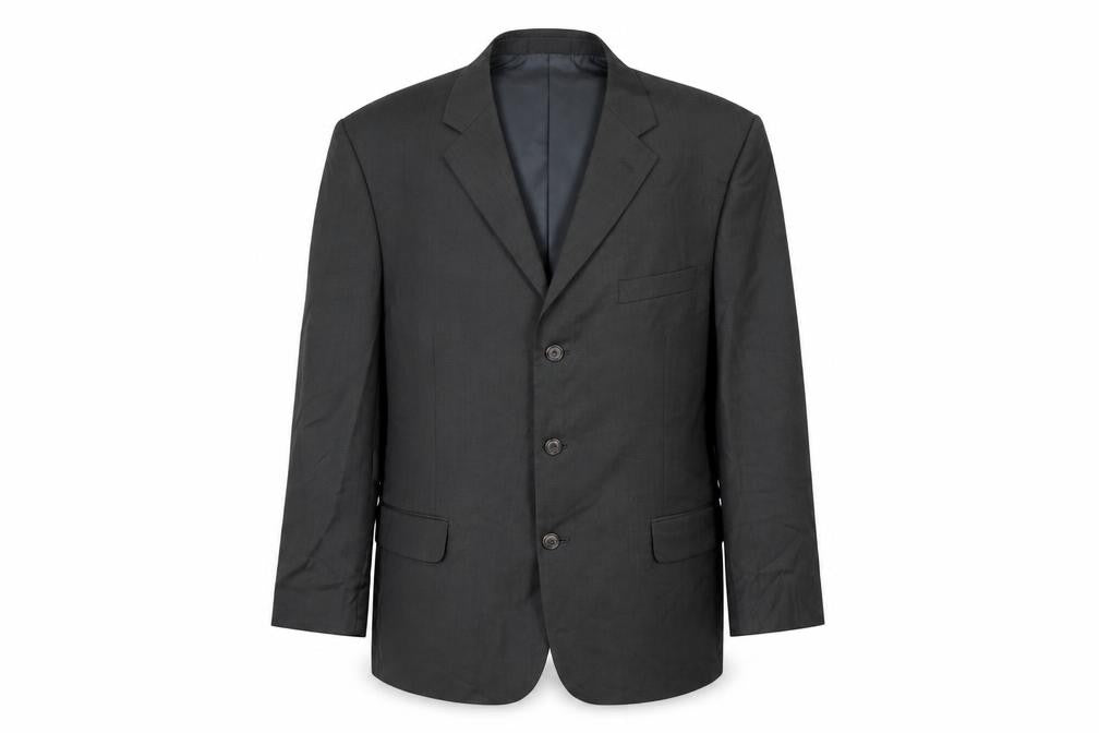 Front view of Cross & Winsor men’s black wool jacket suit jacket, size 46, regular