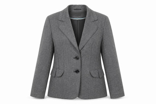 Front view of Autonomy women’s grey polyester jacket blazer, size UK 14