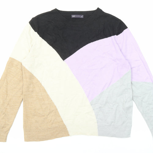 Marks and Spencer Womens Multicoloured Crew Neck Geometric Acrylic Pullover Jumper Size 16