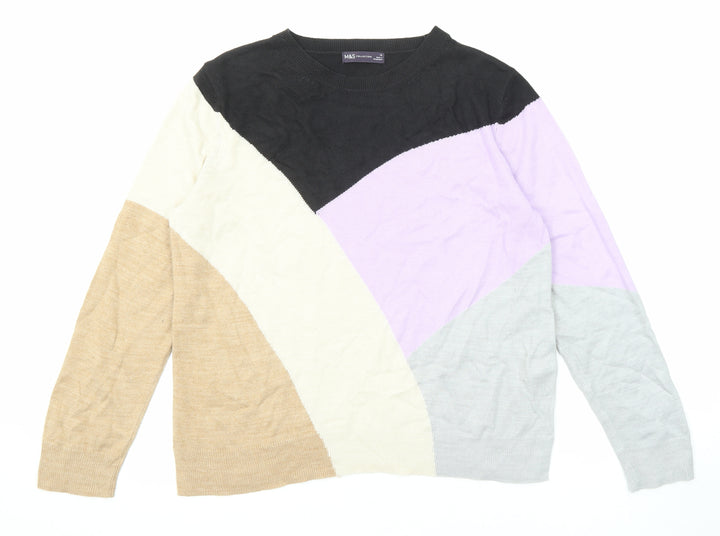 Marks and Spencer Womens Multicoloured Crew Neck Geometric Acrylic Pullover Jumper Size 16