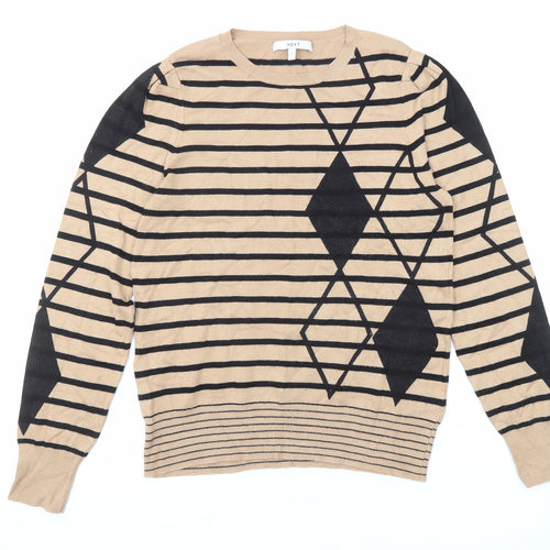 NEXT Womens Beige Crew Neck Striped Viscose Pullover Jumper Size S