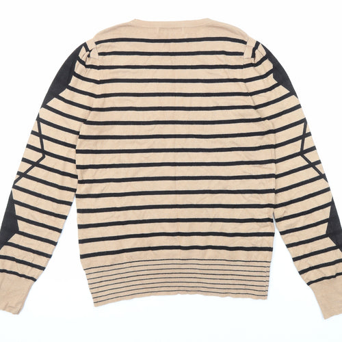 NEXT Womens Beige Crew Neck Striped Viscose Pullover Jumper Size S
