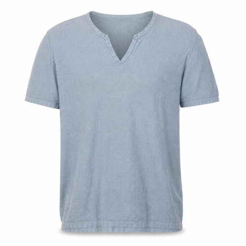 Giordano Mens Blue V-Neck Cotton Pullover Jumper Size L Short Sleeve