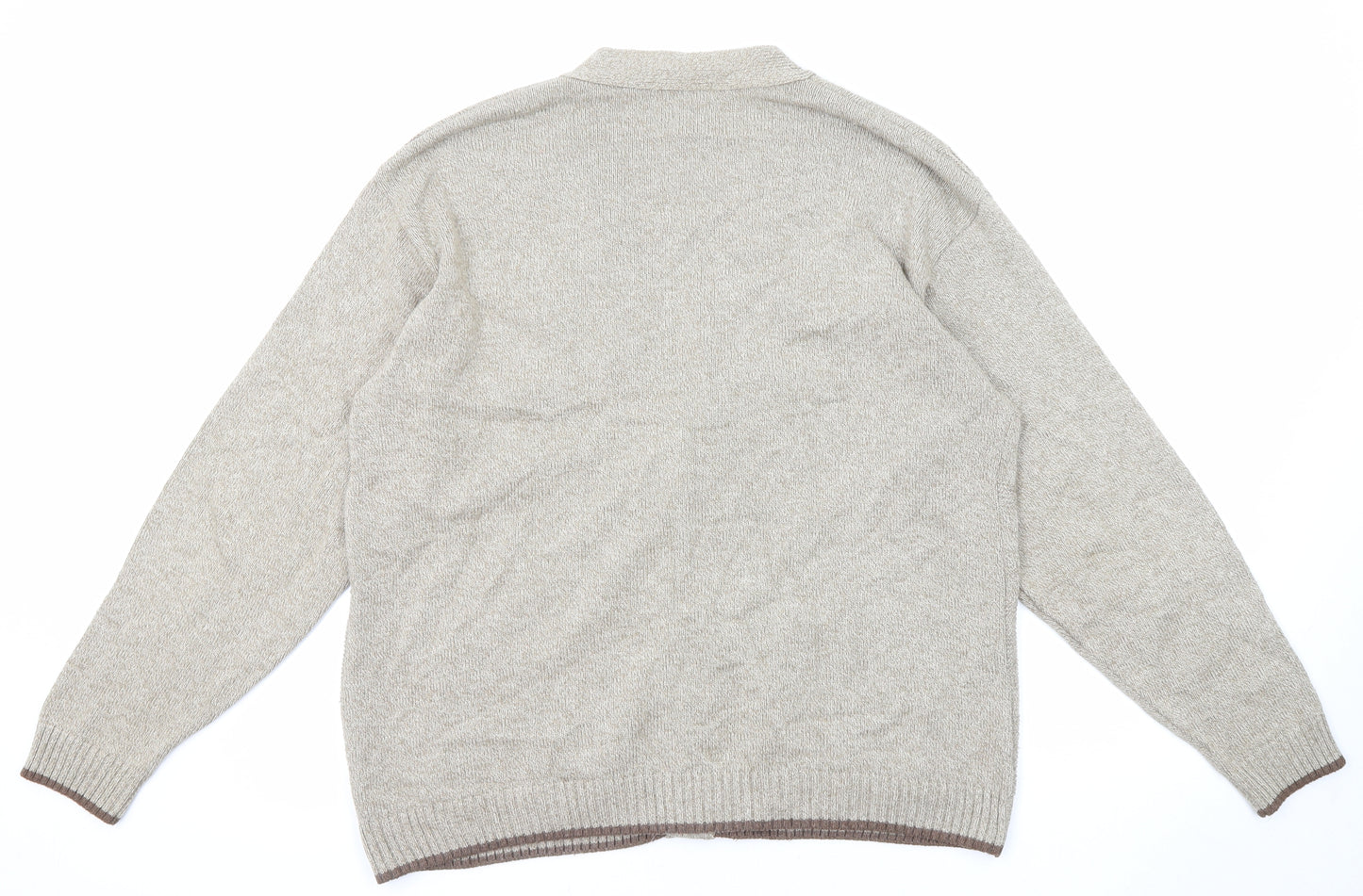 St Michael Mens Beige V-Neck Acrylic Cardigan Jumper Size M Long Sleeve - Crochet Detail