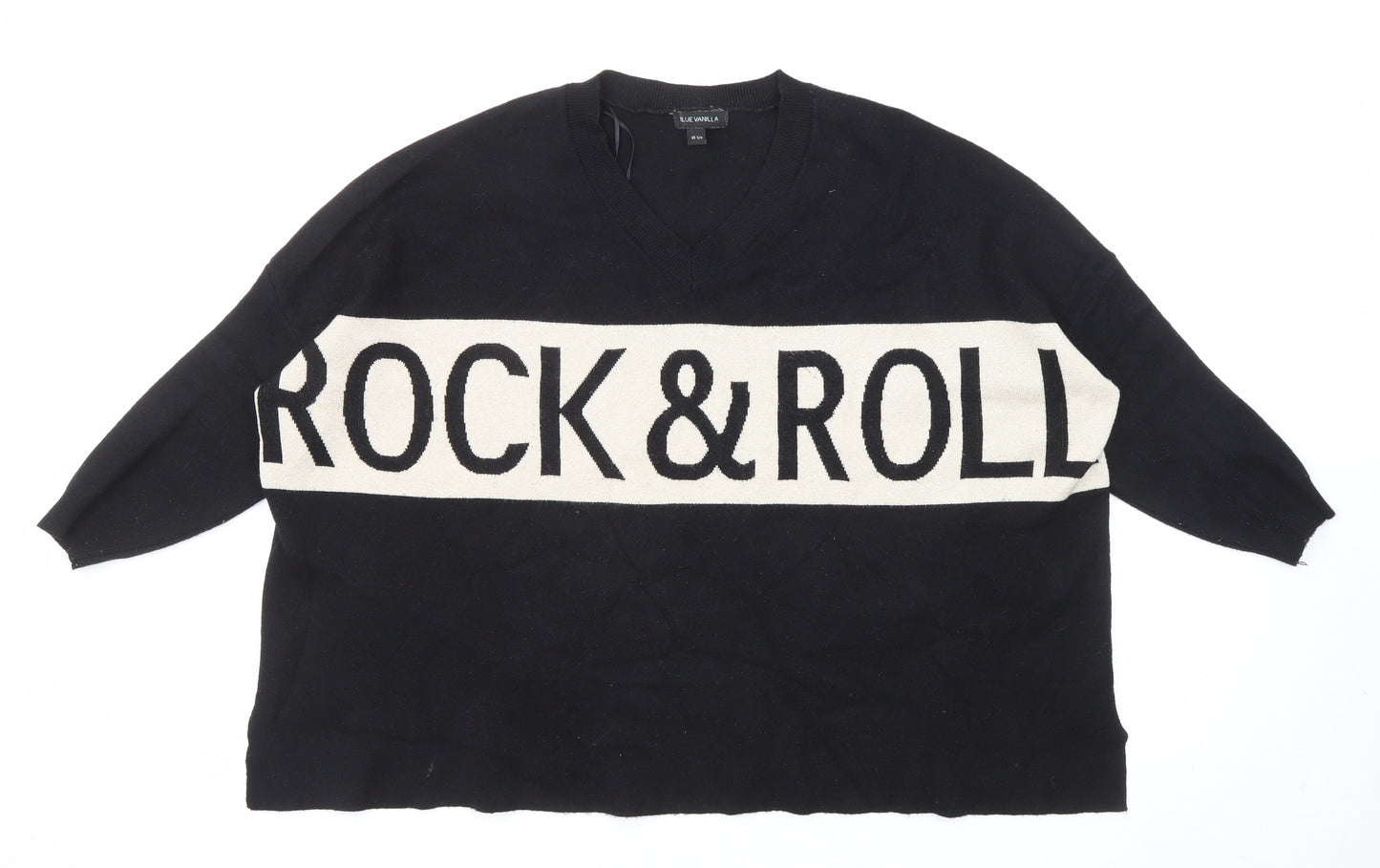 Blue Vanilla Womens Black V-Neck Viscose Pullover Jumper Size S - Rock&Roll
