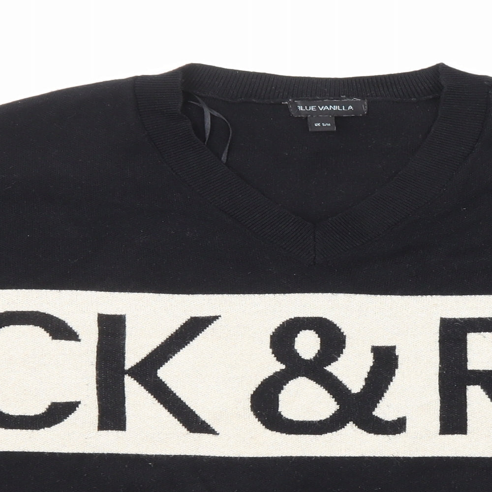 Blue Vanilla Womens Black V-Neck Viscose Pullover Jumper Size S - Rock&Roll