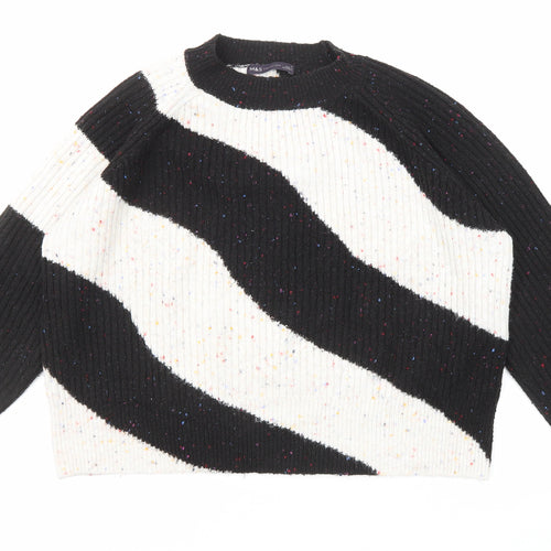 Marks and Spencer Womens Black Crew Neck Striped Acrylic Pullover Jumper Size M