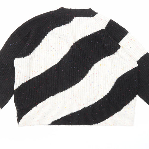 Marks and Spencer Womens Black Crew Neck Striped Acrylic Pullover Jumper Size M