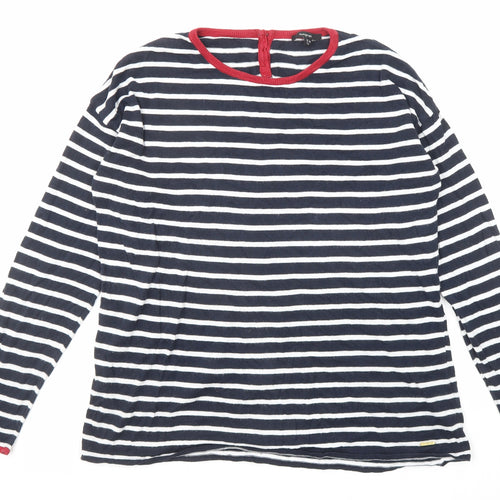 Autograph Girls Blue Round Neck Striped Cotton Pullover Jumper Size 15-16 Years Button