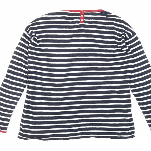Autograph Girls Blue Round Neck Striped Cotton Pullover Jumper Size 15-16 Years Button
