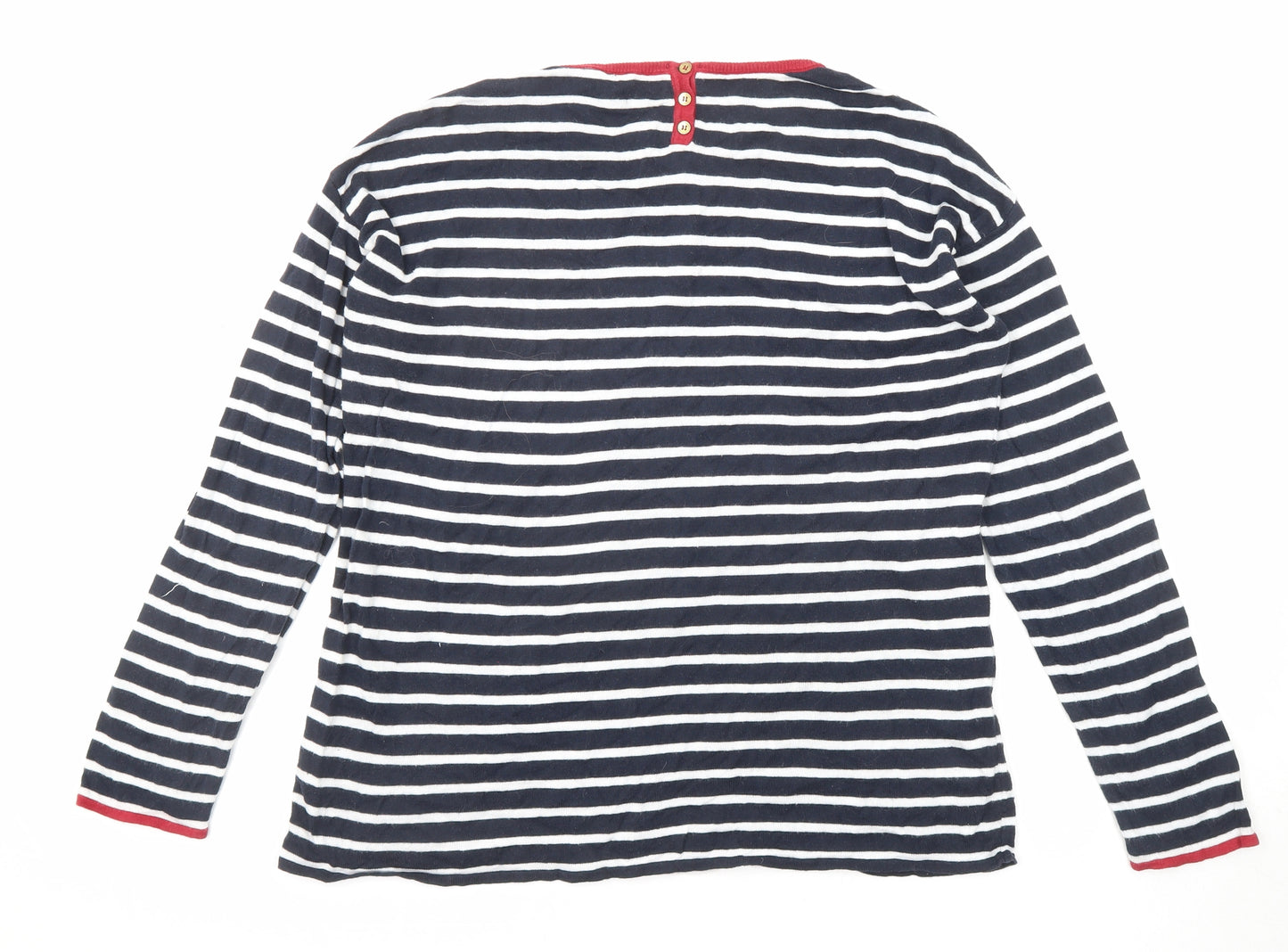 Autograph Girls Blue Round Neck Striped Cotton Pullover Jumper Size 15-16 Years Button