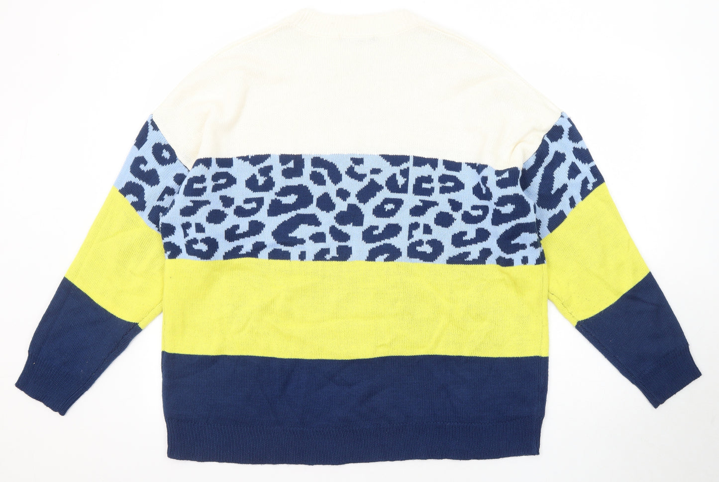 Studio Womens Multicoloured Crew Neck Striped Acrylic Pullover Jumper Size 20 - Leopard Print