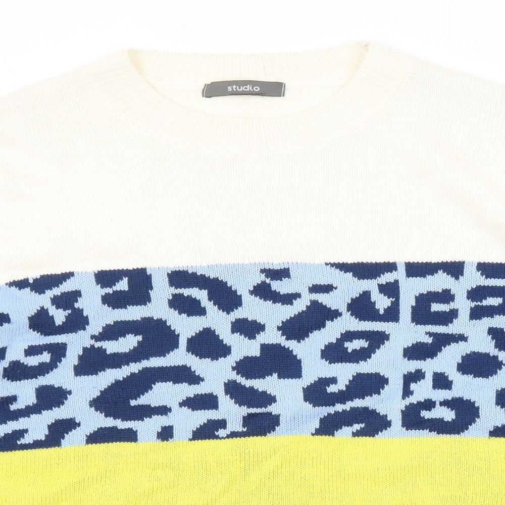 Studio Womens Multicoloured Crew Neck Striped Acrylic Pullover Jumper Size 20 - Leopard Print