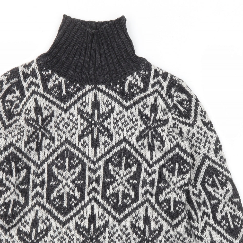 H&M Womens Black High Neck Fair Isle Wool Pullover Jumper Size XS