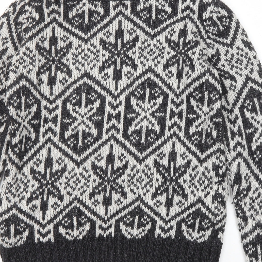 H&M Womens Black High Neck Fair Isle Wool Pullover Jumper Size XS