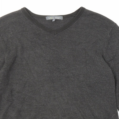 Marks and Spencer Mens Grey V-Neck Acrylic Pullover Jumper Size M Long Sleeve