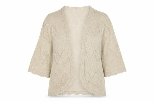 Front view of Next women’s beige v-neck argyle/diamond viscose cardigan jumper, size UK 12