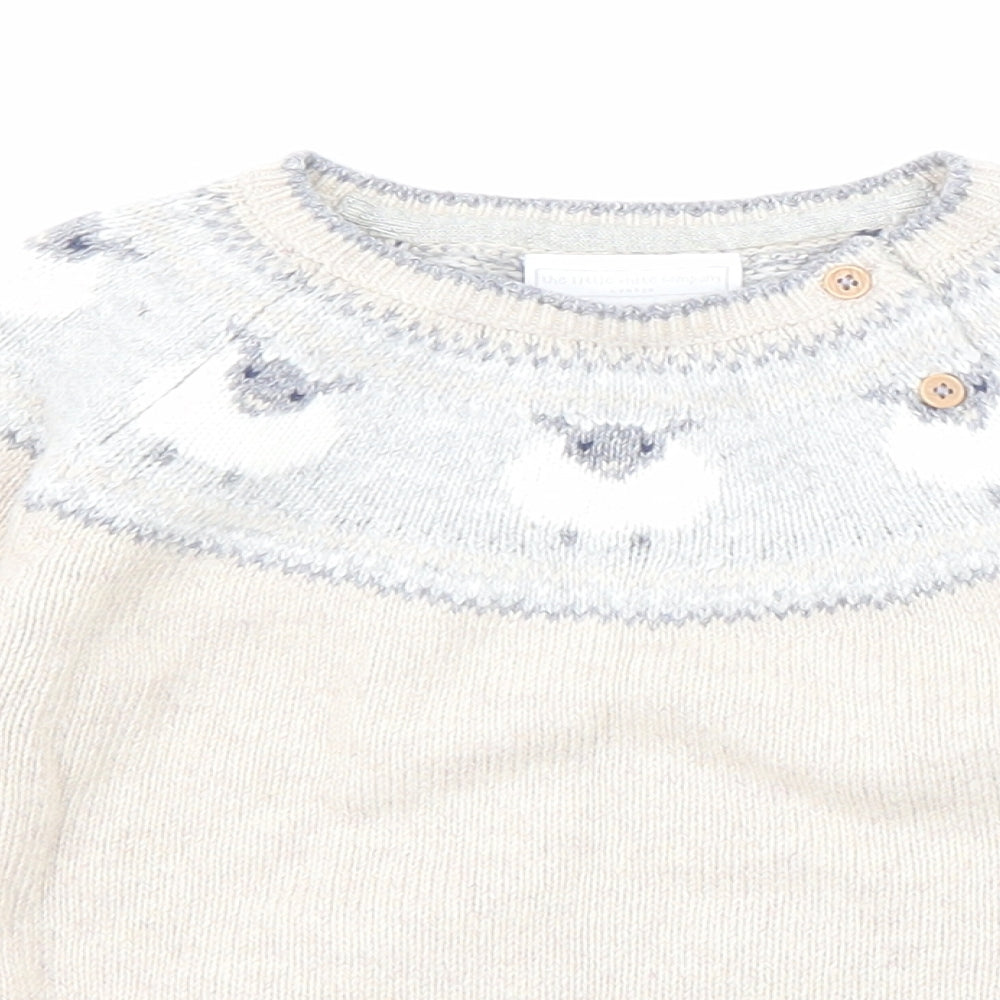 The White Company Boys Beige Round Neck Cotton Pullover Jumper Size 2-3 Years Button - Sheep Detaling