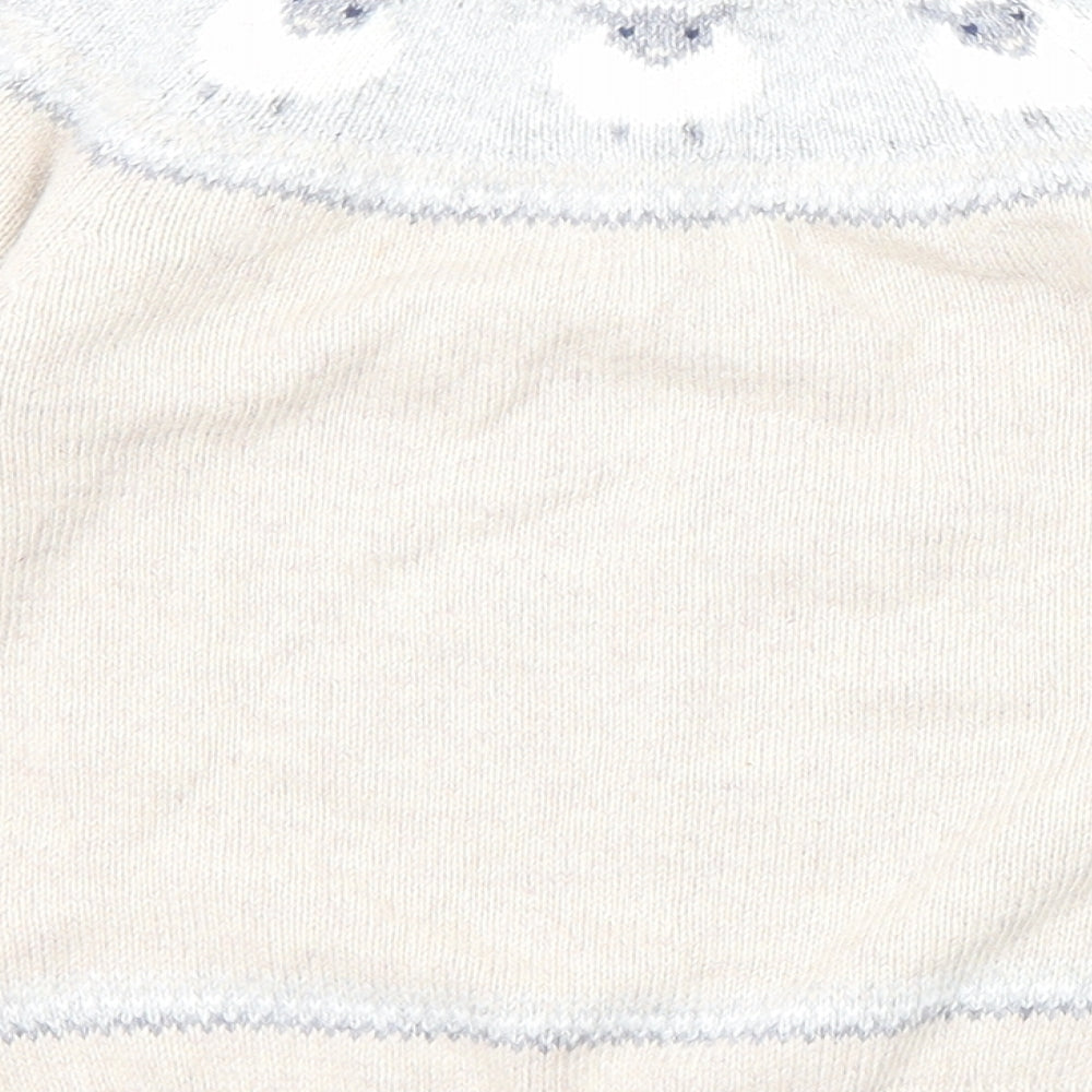 The White Company Boys Beige Round Neck Cotton Pullover Jumper Size 2-3 Years Button - Sheep Detaling