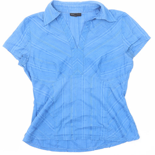 NEXT Womens Blue Striped Cotton Basic Blouse Size 12 V-Neck