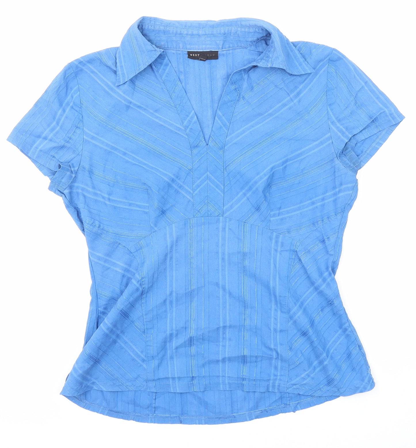 NEXT Womens Blue Striped Cotton Basic Blouse Size 12 V-Neck