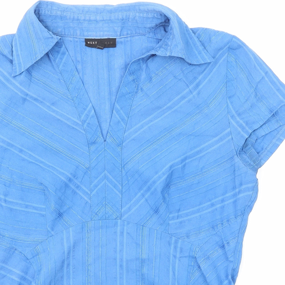 NEXT Womens Blue Striped Cotton Basic Blouse Size 12 V-Neck