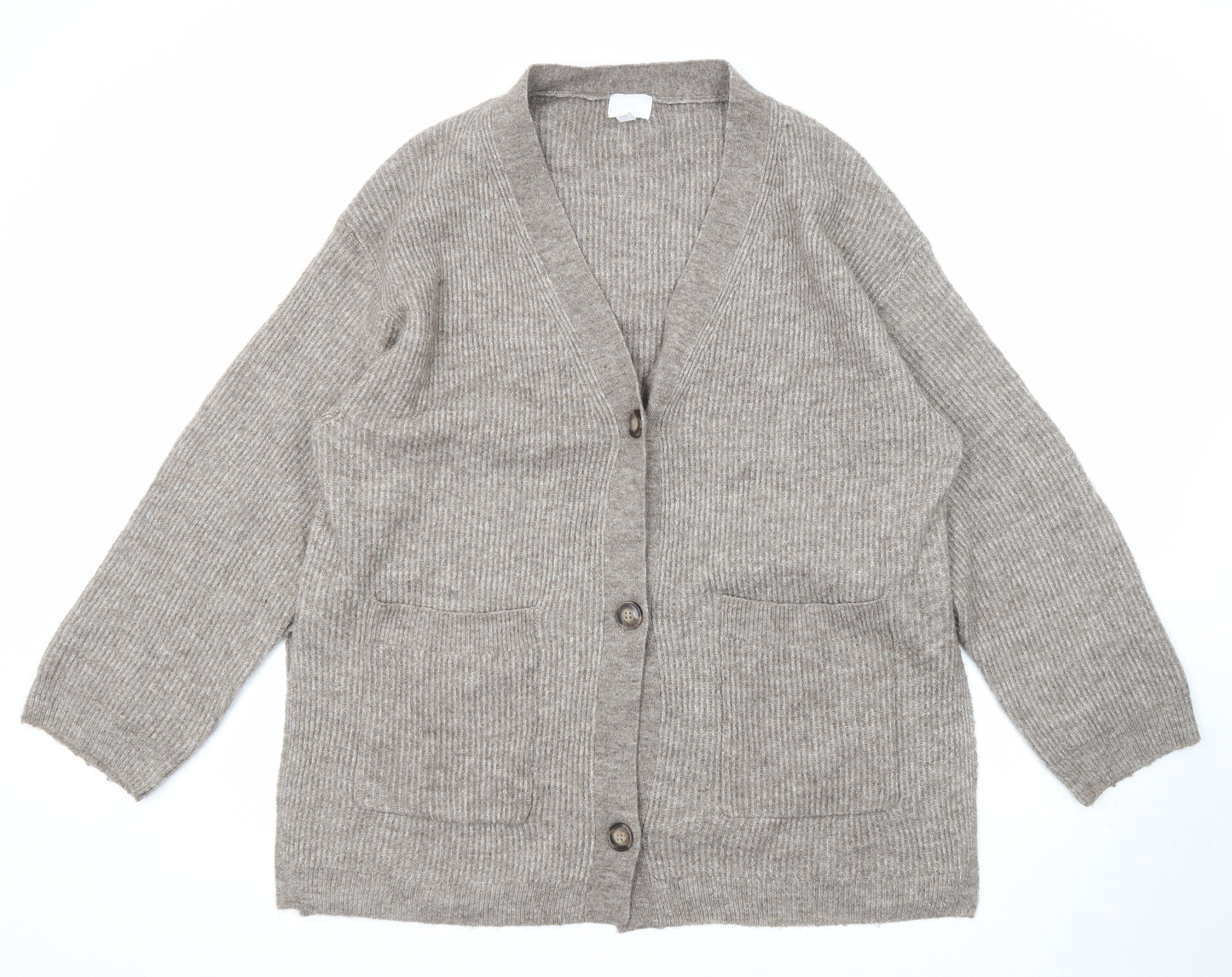 H&M Womens Brown V-Neck Polyester Cardigan Jumper Size L