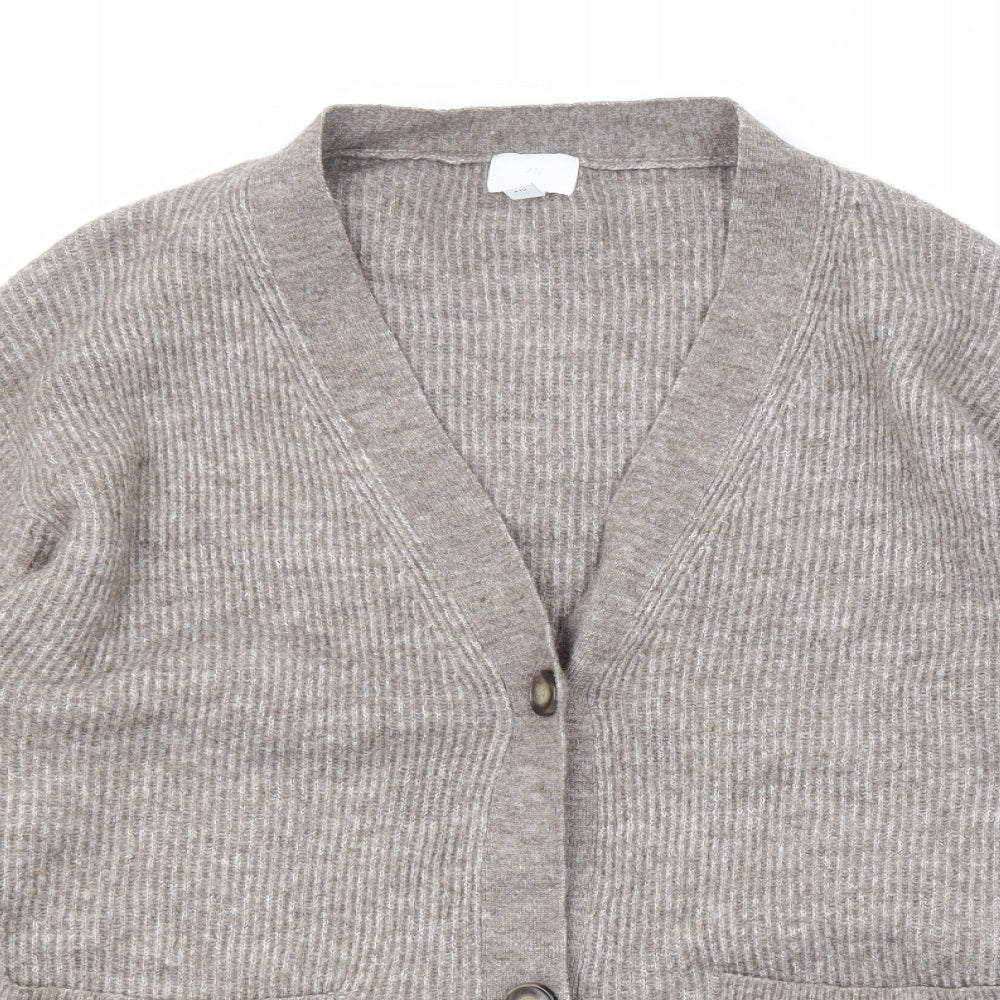 H&M Womens Brown V-Neck Polyester Cardigan Jumper Size L